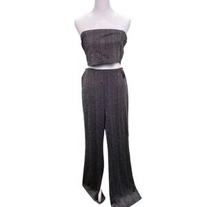 Paperroc XL Womens Metallic Silver‎ Black Tube Top & Wide Leg Pants Set
